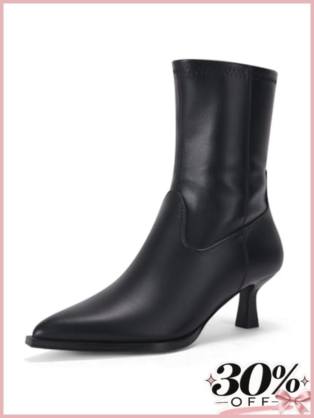 Faux Leather Pointed Toe Kitten Heel Ankle Booties Side Zip Fall Winter Low Heel